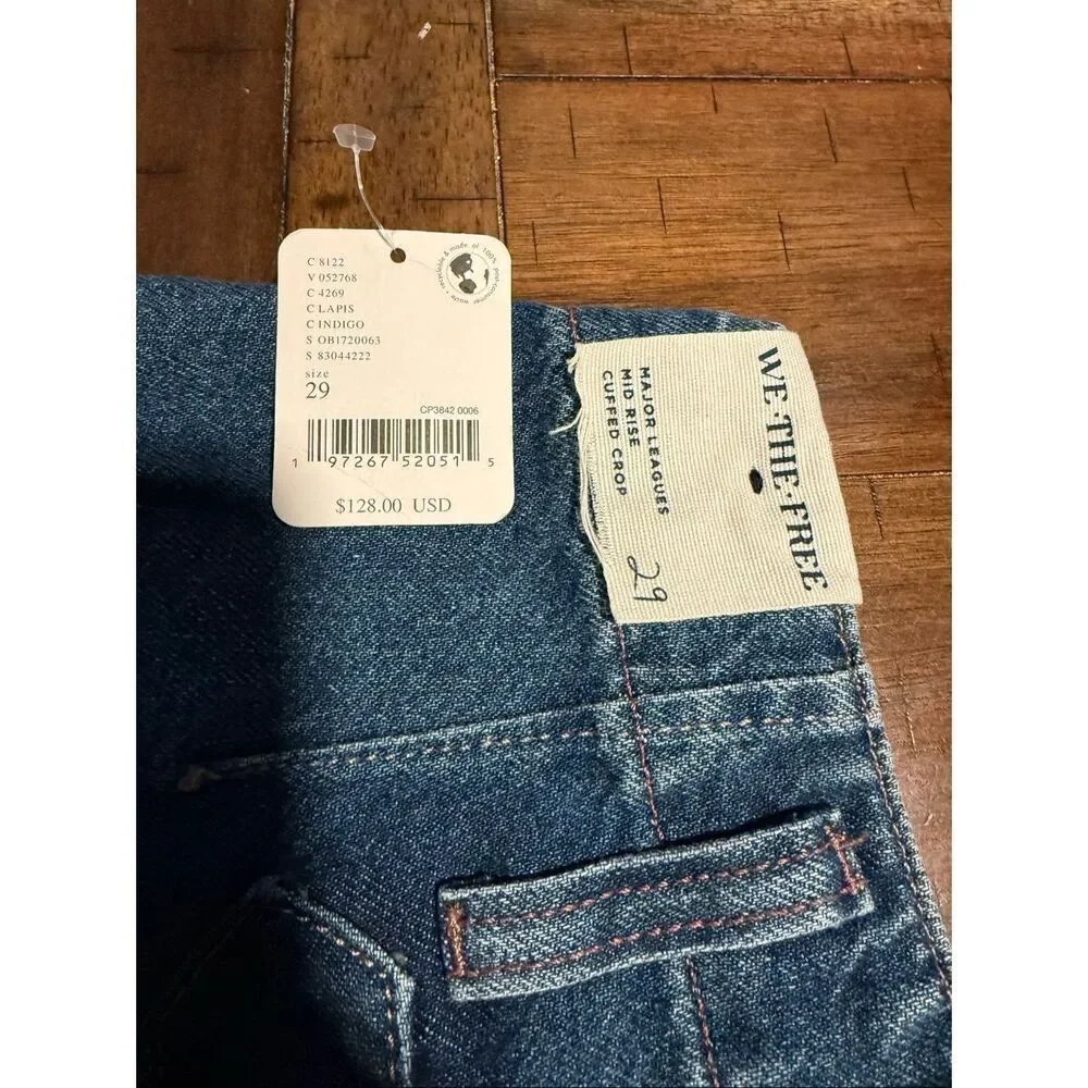 We The Free - Free People- Major Leagues Mid-Rise Cuffed Jeans - Dark Indigo